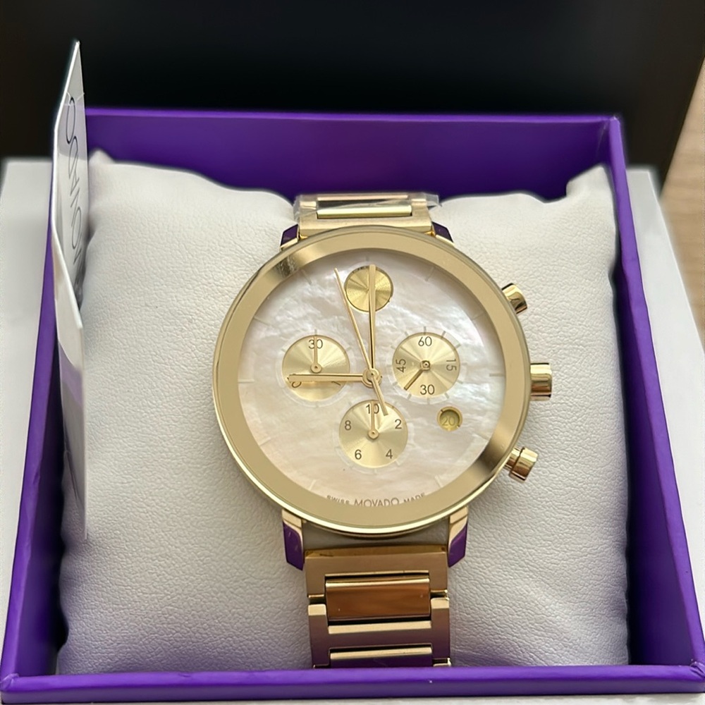 New Movado Bold Evolution Quartz Chronograph Champagne Women's Watch 3600788